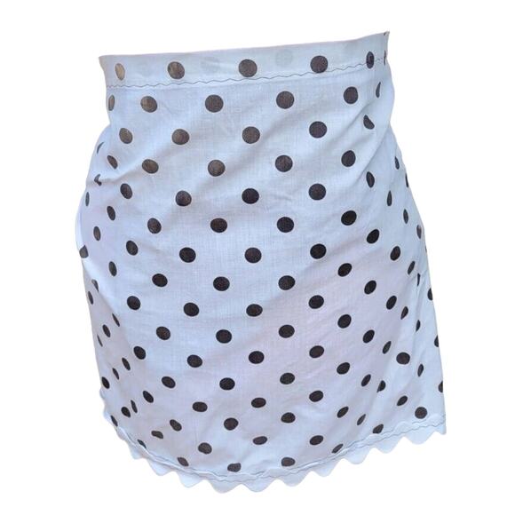 Half Apron Vintage Handmade White Brown Polka Dot Boho Hippie Retro - Picture 1 of 6